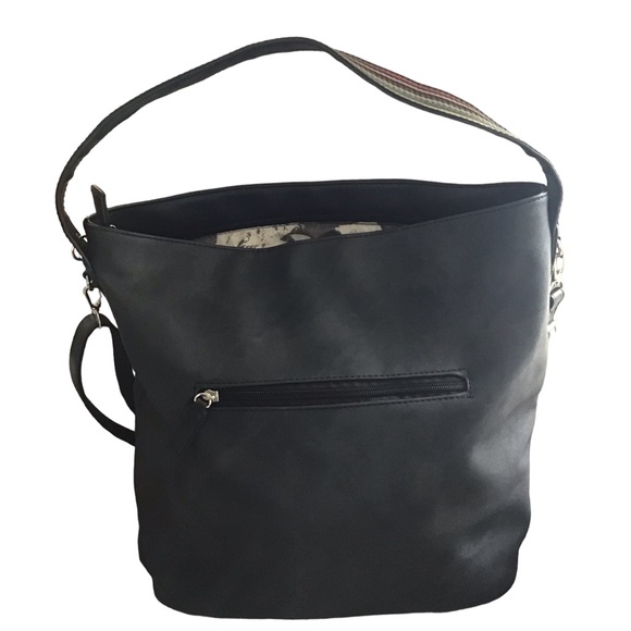 DAVID JONES Paris Satchel Faux Leather 2 Straps Zip Top Abstract Lining 13x12x6 - Picture 1 of 7